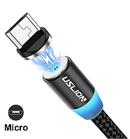 USB - Micro USB кабель с магнитным конектором 360° и LED индикацией 2.4А 1м