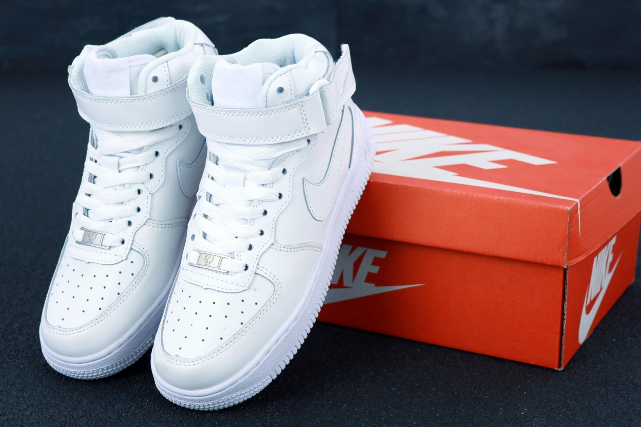 Кросівки Nike AIR Force 1 білі Найк Аір Форс високі шкіряні демісезон осінь чоловічі підліткові