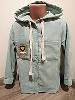 Вельветова рубашка с капюшоном на девочку. 7-10 лет