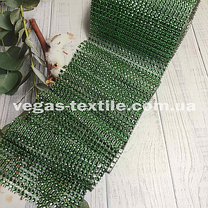 Стрічка зі стразами (шина) 12 см/намотування 9 м (стрічка з імітацією страз) Зелений