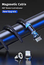 Кабель USB - Lightning для iPhone, iPad з магнітним конектором 360° і LED індикацією 2.4а 1м, фото 5