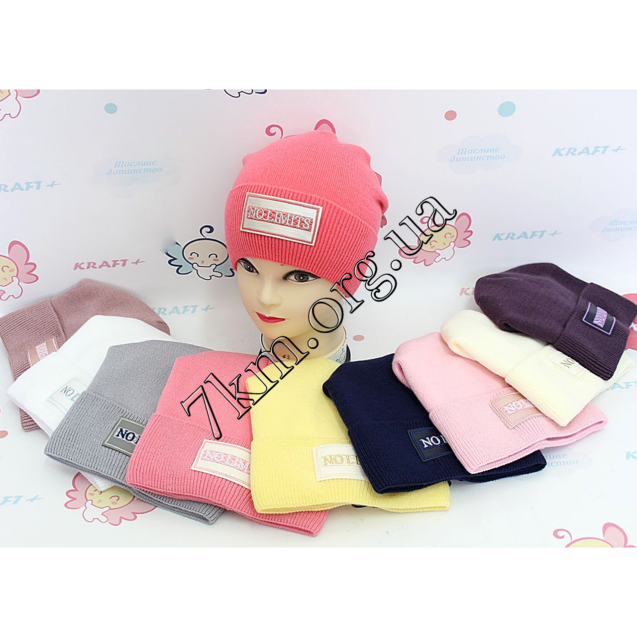 Шапка дитяча в'язка +фліс для дівчаток "Nolimits" 52-54 Україна Оптом 2768, фото 1