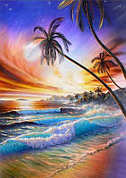 Алмазна вишивка " Райський пляж " Гаваї, блакитний берег, пальми повне викладення, мозаїка 5d, набори 30х40 см