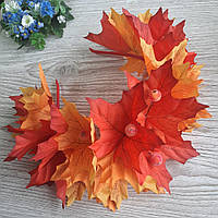 Обруч - вінок Золота осінь з жовтим листям і оранжевими листям з тканини і ягодами