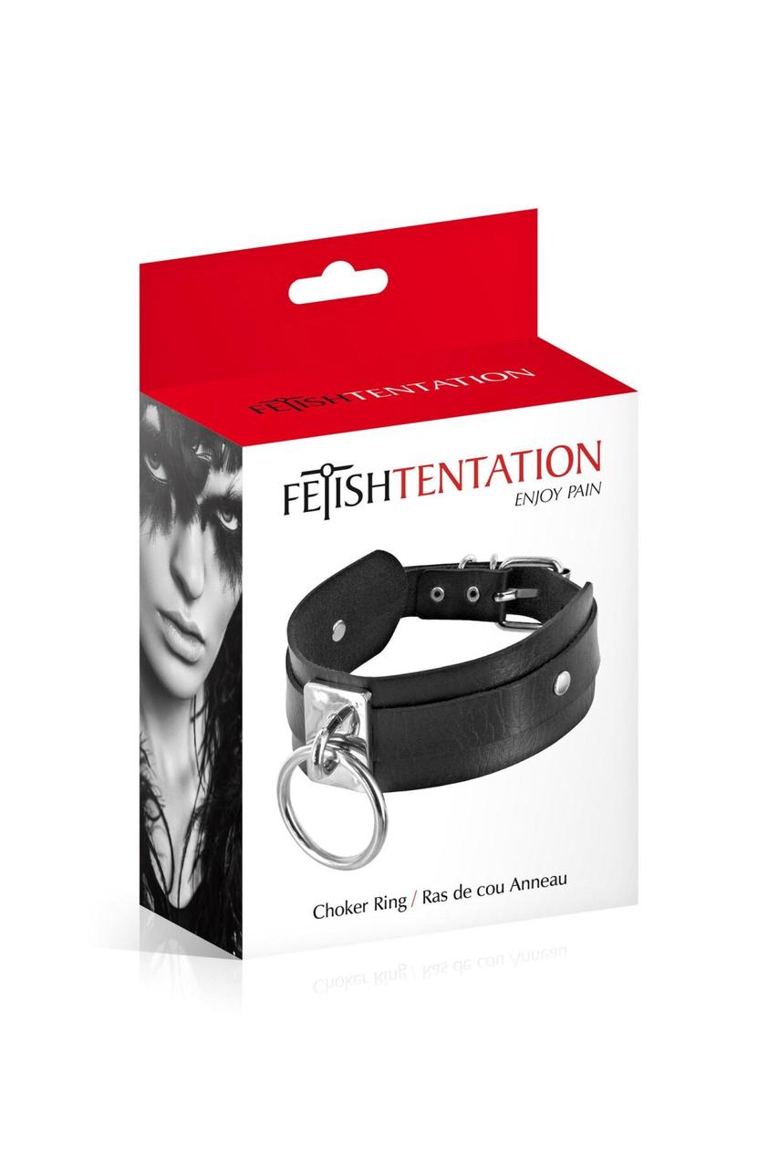 Чорний нашийник з кільцем для повідця Choker Ring Fetish Tentation