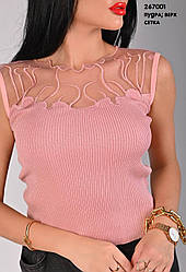 Жіноча майка з оздобленням (42-46) сірий,пудра