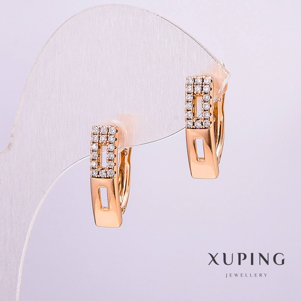 Сережки Xuping Позолота 18к з білими стразами 16х5мм + -