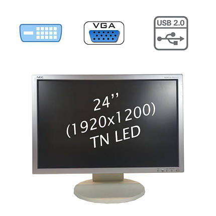 Монітор Б-клас NEC MultiSync EA241WM / 24" (1920x1200) TN LED / 1x DVI, 1x VGA, 1x USB-Hub, 1x Audio Port, фото 2