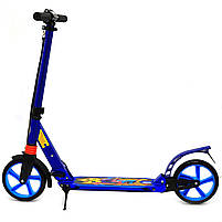 Двоколісний Самокат Scooter Синій колеса PU, d=20см, 2 амортизатора, затиск керма (00692), фото 2