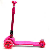Самокат дитячий триколісний Рожевий ПУ колеса, що світяться, музика, подсвет регульована висота ручки (881-2L), фото 2