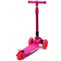 Самокат дитячий триколісний Рожевий ПУ колеса, що світяться, музика, подсвет регульована висота ручки (881-2L), фото 3