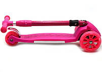 Самокат дитячий триколісний Рожевий ПУ колеса, що світяться, музика, подсвет регульована висота ручки (881-2L), фото 5