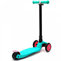 Самокат триколісний (4 колеса) дитячий Бірюзовий (ПУ колеса, що світяться, регульована висота ручки) 113-23101, фото 3