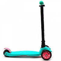 Самокат триколісний (4 колеса) дитячий Бірюзовий (ПУ колеса, що світяться, регульована висота ручки) 113-23101, фото 4