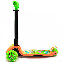 Самокат триколісний дитячий (ПУ колеса, тихі, світяться, з ліхтариком на кермі) 40100, фото 3