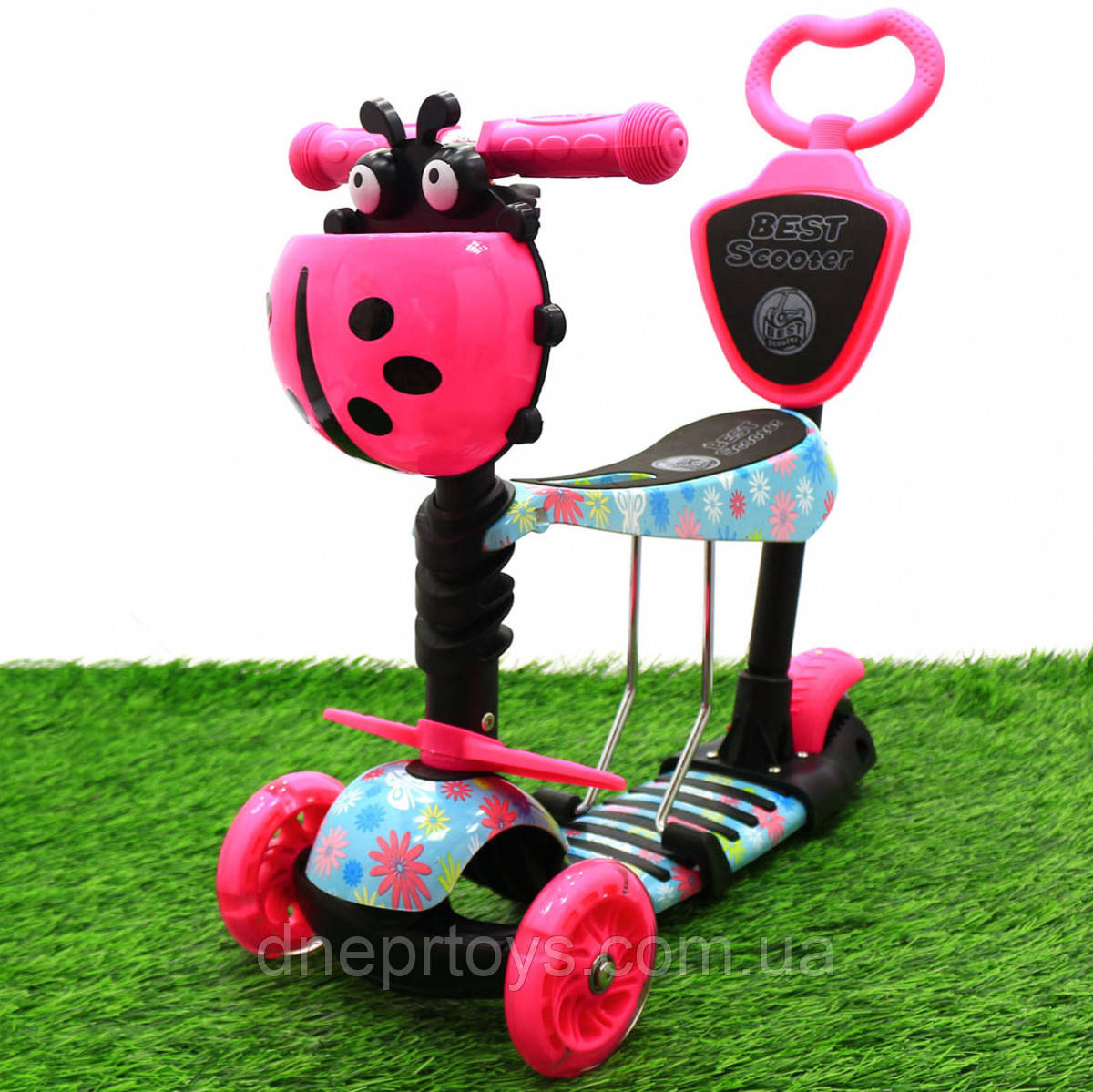 Самокат-беговел Дитячий транспорт з батьківською ручкою 5в1, який світиться (11210), фото 1