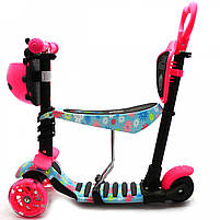 Самокат-беговел Дитячий транспорт з батьківською ручкою 5в1, який світиться (11210), фото 3