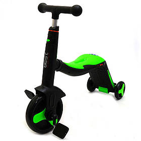 Самокат-беговел-велосипед 3в1 Best Scooter Салатовий зі світловими і звуковими ефектами (JT 40405)
