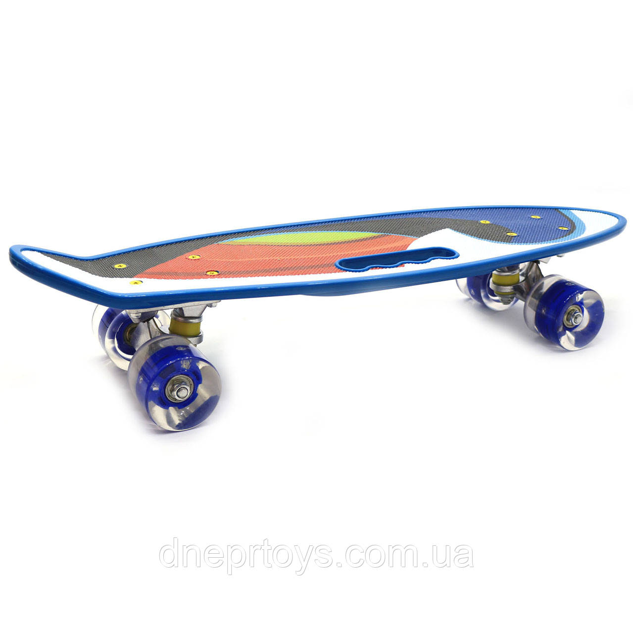 Пенні борд (скейт) з світяться колесами і ручкою. Безшумний Penny Board синій (С-40310)
