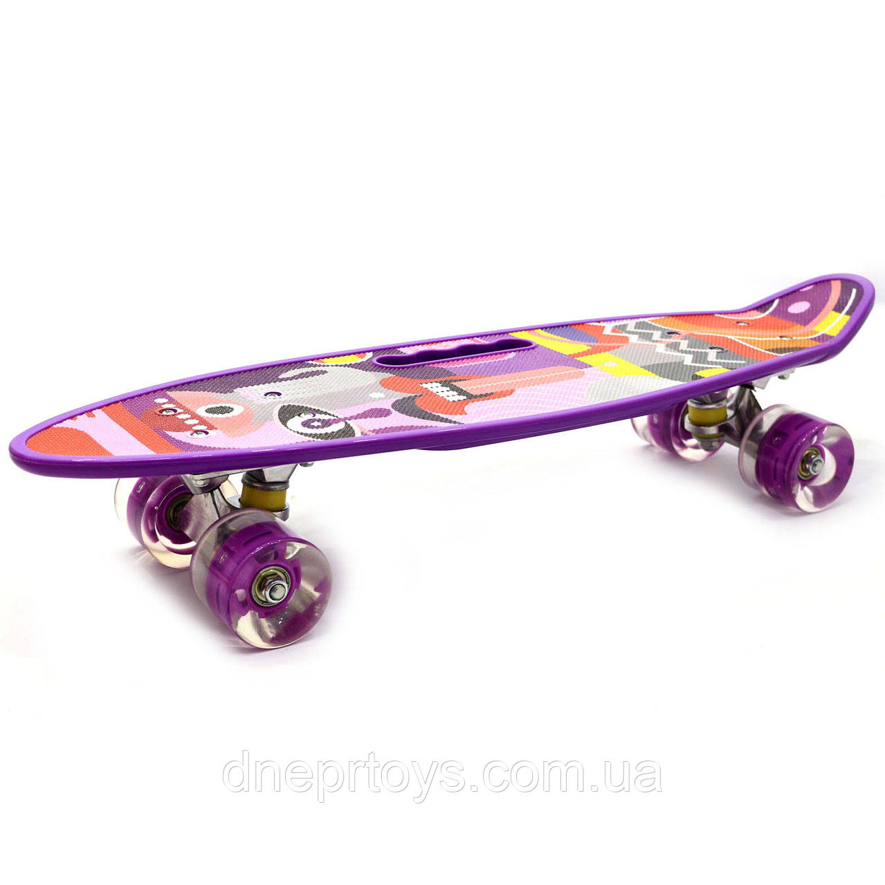 Пенні борд (скейт) з світяться колесами і ручкою. Безшумний Penny Board фіолетовий (С-40310)
