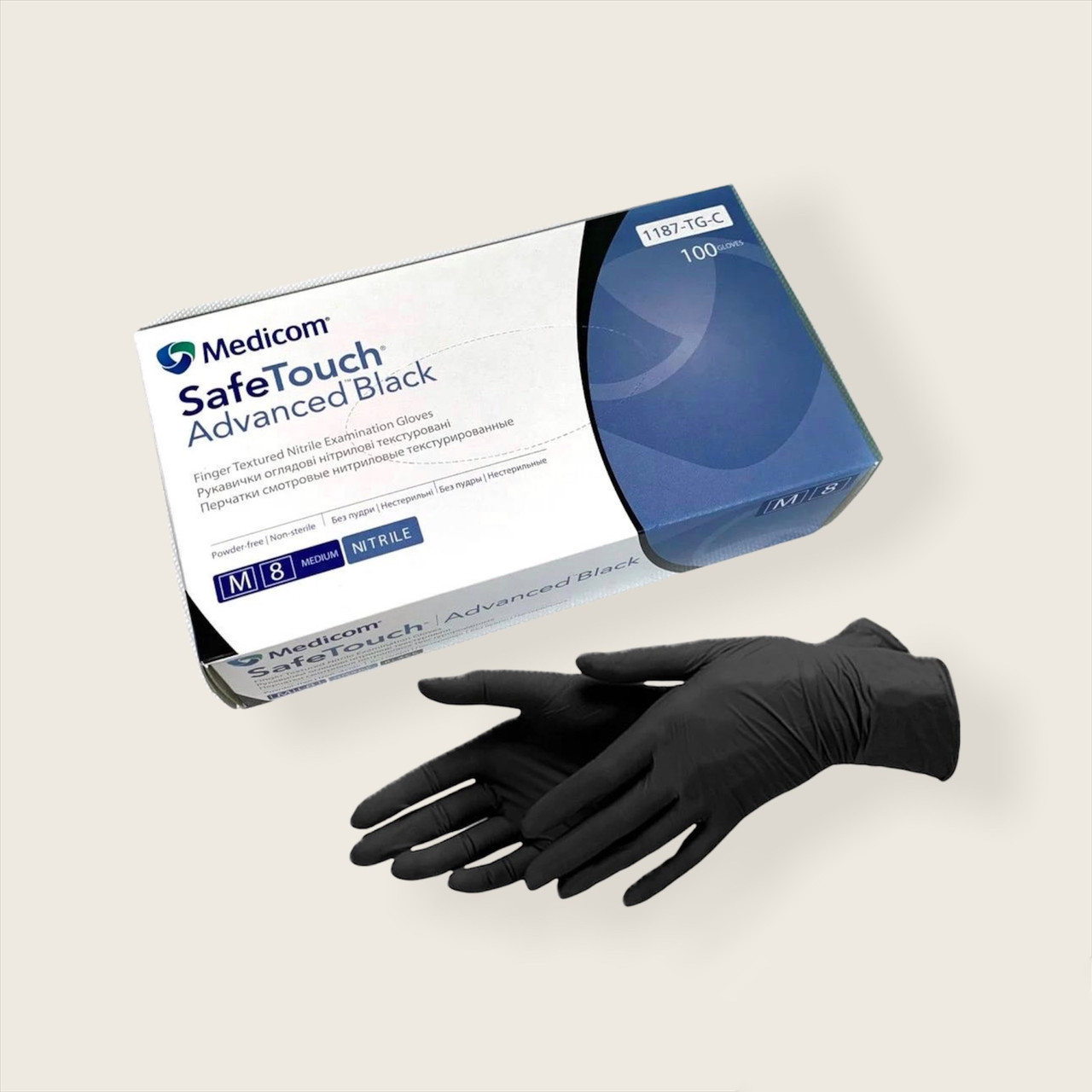 Рукавички нітрилові чорні Medicom розмір S