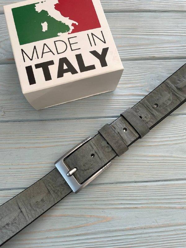 Сірий італійський чоловічий ремінь із натуральної шкіри з класичною пряжкою