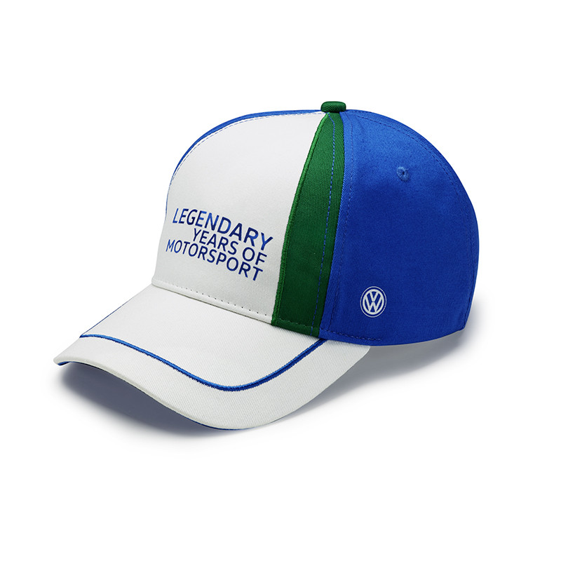 Бейсболка Volkswagen Baseball Cap, Legendary years of Motorsport, Blue / Green / White, артикул 5NG084300B