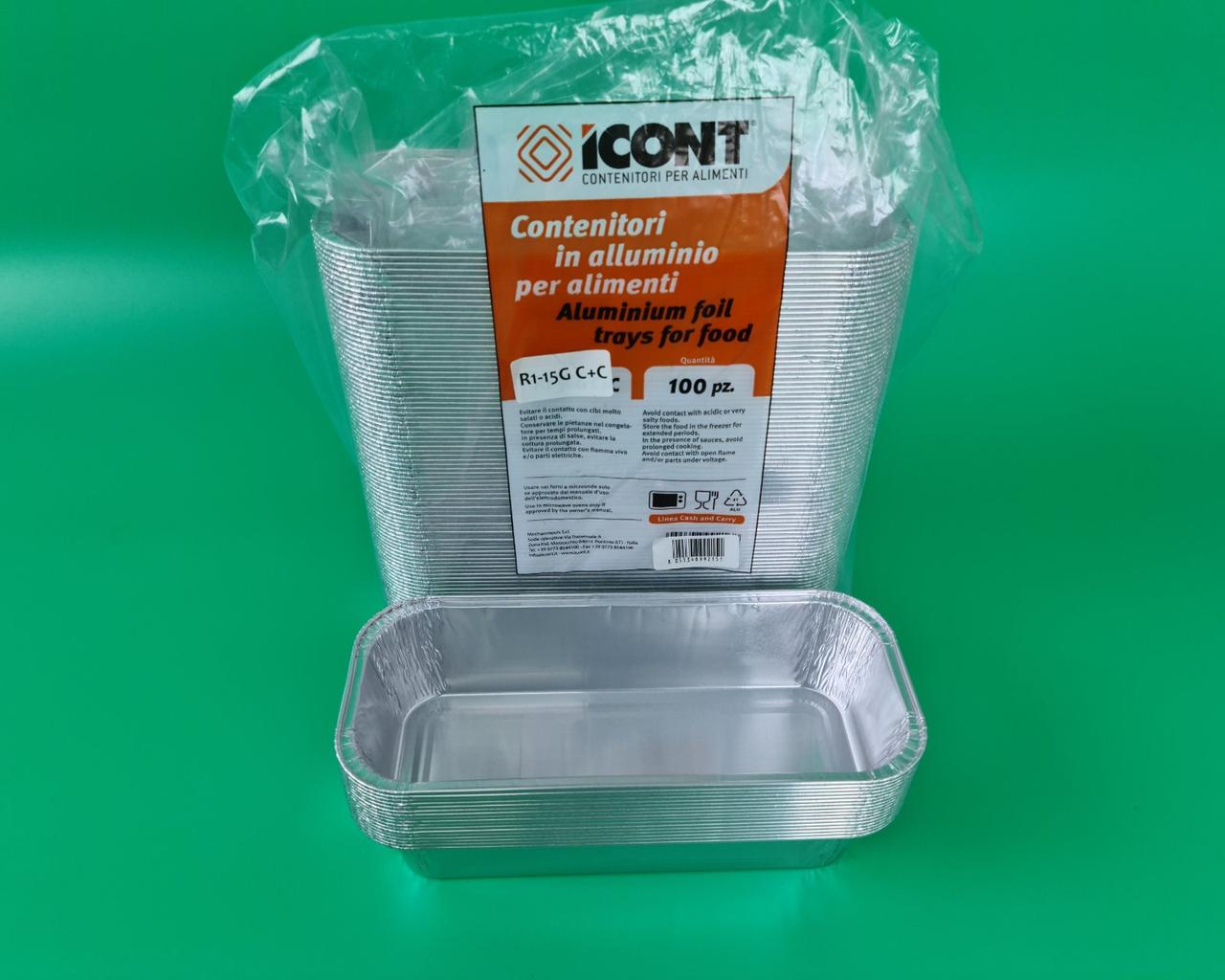 Контейнер із харчової алюмінієвої фольги прямокутний 800 мл R1-15G (R60G) 100 шт. в пакованні (1 пачка), фото 1
