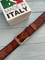 Коричневый итальянский мужской ремень из натуральной кожи с классической пряжкой