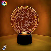 3D нічник "Герб дому Таргарієнів" (ВОЛІЧНЕ ЗОБРАЖЕННЯ) + пульт ДК + мережевий адаптер + батарейки (3ААА)