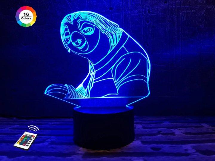 3D нічник "Лінивець" (ВОЛІЧЕННЕ ЗОБРАЖЕННЯ) + пульт ДК + мережевий адаптер + батарейки (3ААА) 3DTOYSLAMP, фото 1