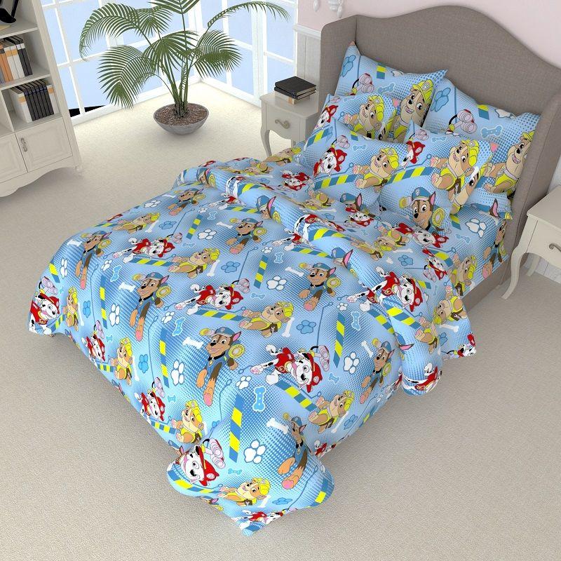 Простирадло 150х220 (Бязь) | Полуторне простирадло від виробника "Королева Ночі" | Щенячий патруль на блакитному, фото 1