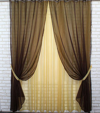 Комплект (4х2,7м. + 2шт. 1,5x2,7м.) "Компаньйон" із шифону. Колір венге з бурштиновим. Код 022дк 12-0037