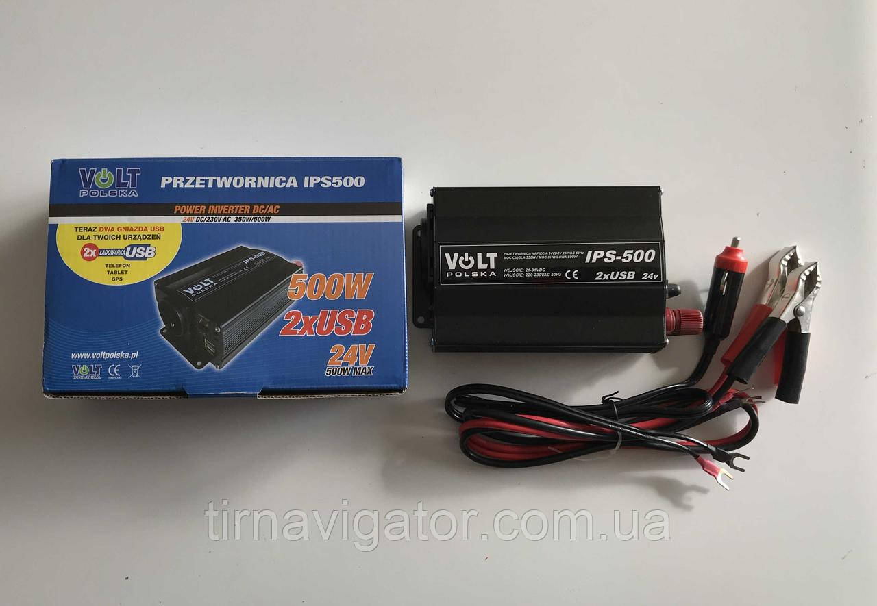 Інвертор напруги автомобільний VOLT POLSKA 24V/220V IPS500 +2USB (350 W/500Wmax), фото 1