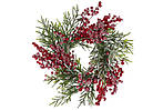 Новорічний різдвяний вінок із хвої та червоних ягід у льоду 40 см BonaDi