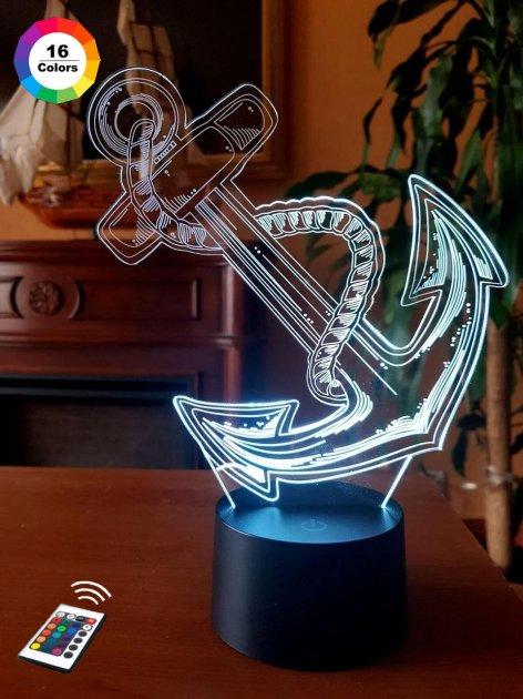3D нічник "Якір" (ВОЛІЧНЕ ЗОБРАЖЕННЯ) + пульт ДК + мережевий адаптер + батарейки (3ААА) 3DTOYSLAMP