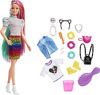 Кукла Барби Радужно-леопардовые волосы Barbie Leopard Rainbow Hair Doll, Blonde GRN81