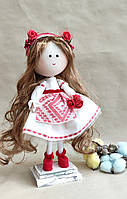 Кукла хендмей на деревянный подставке украиночка в белом платье