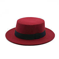 Стильная фетровая шляпа Канотье с лентой Бордовый