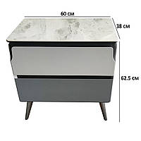 Прямоугольный кофейный столик керамический Vetro Mebel Бергамо 60х38см серый мрамор с ящиками на ножках