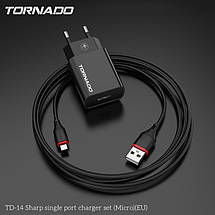 Мережевий зарядний пристрій Tornado TD-14 (1USB / 2.4 A / 1м) + USB кабель Micro - чорний, фото 2