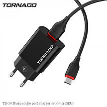 Мережевий зарядний пристрій Tornado TD-14 (1USB / 2.4 A / 1м) + USB кабель Micro - чорний, фото 5