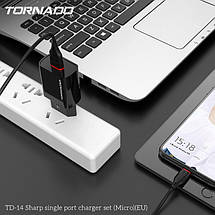 Мережевий зарядний пристрій Tornado TD-14 (1USB / 2.4 A / 1м) + USB кабель Micro - чорний, фото 4