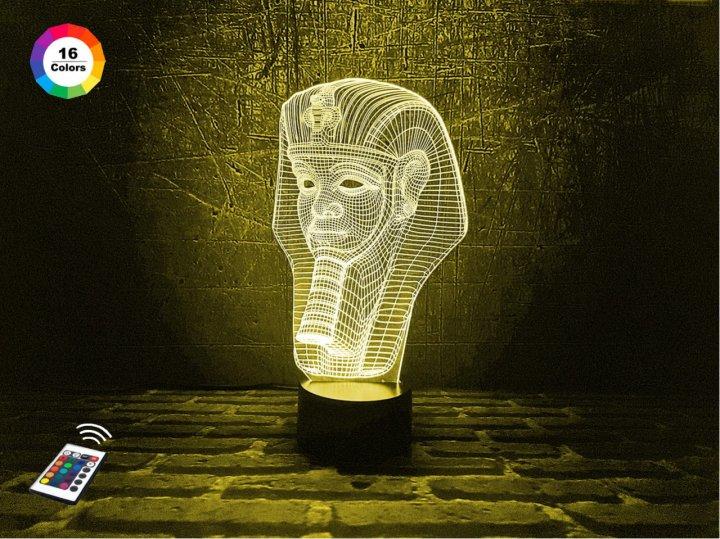 3D нічник "Тутанхамон" (ВОЛІЧЕННЕ ЗОБРАЖЕННЯ)+ пульт ДК + мережевий адаптер + батарейки (3ААА) 3DTOYSLAMP, фото 1