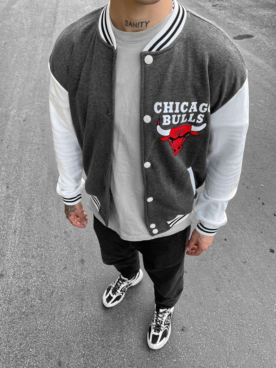 Бомбер чоловічий темно-сірий теплий Chicago Bulls | Бомбер чоловічий ЛЮКС якості