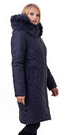 Жіноча зимова курточка-пуховик. Зимове жіноче пальто. Жіночі куртки на зиму з хутром Р — 46-60 синій
