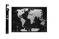 Чорна скретч карта світу My Map Black Edition сріблястий скретч-шар + Постер з прапорами у подарунок!