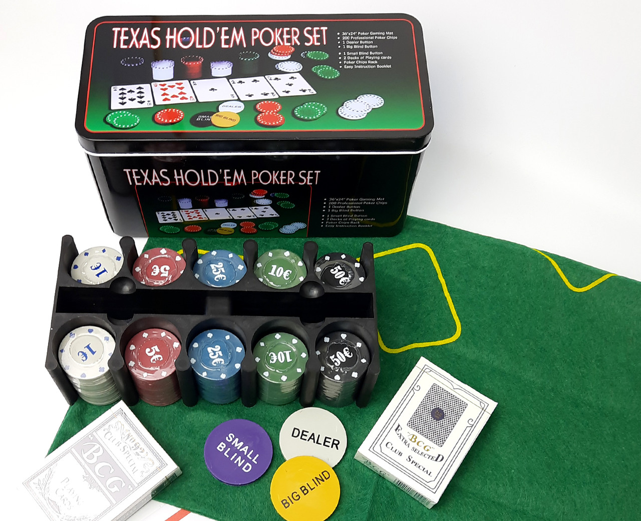 Набір для покеру - Покер (фішки, набори карт, сукно) в жерстяній коробці - настольна гра в жерстяній коробці