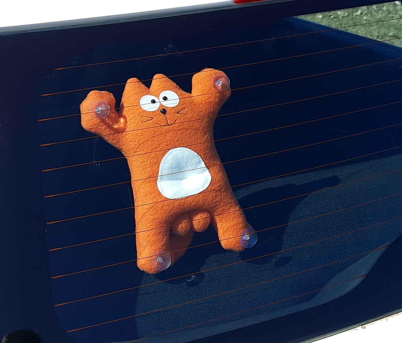 Саймон Кіт Рудий на присосках - Сувенір у машину - М'яка іграшка Котик Саймон - Подарунок автомобілісту, фото 1