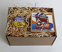Подарок "Печиво Козацьке" та значок "Справжній Козак" у коробці - Подарунок до Дня козацтва
